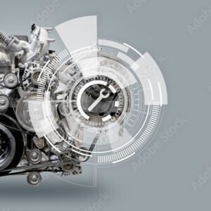 Diesel engine with service symbol on gray background